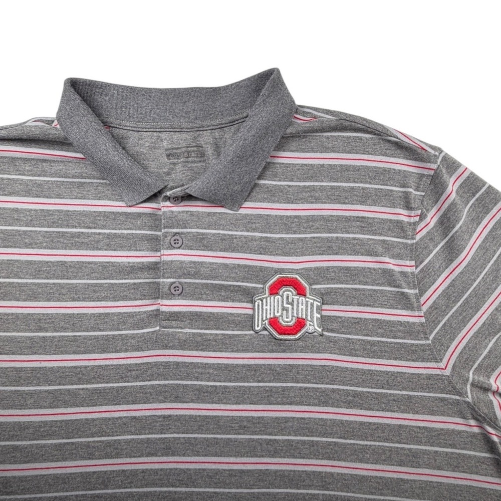 Ohio State Buckeyes Mens XXL Gray Striped Performance Polo Shirt NCAA Football